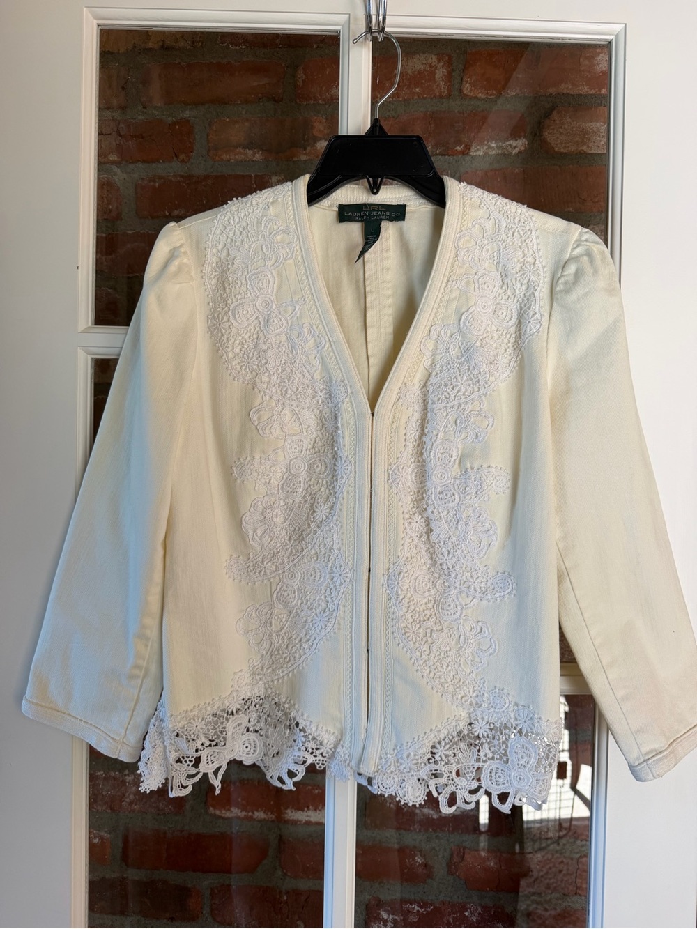 Ralph Lauren White Lace-Trim Embroidered Jacket